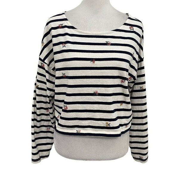 Madewell Embroidered Stripe Cropped Long Sleeve Tee T-Shirt size Small - Picture 1 of 7